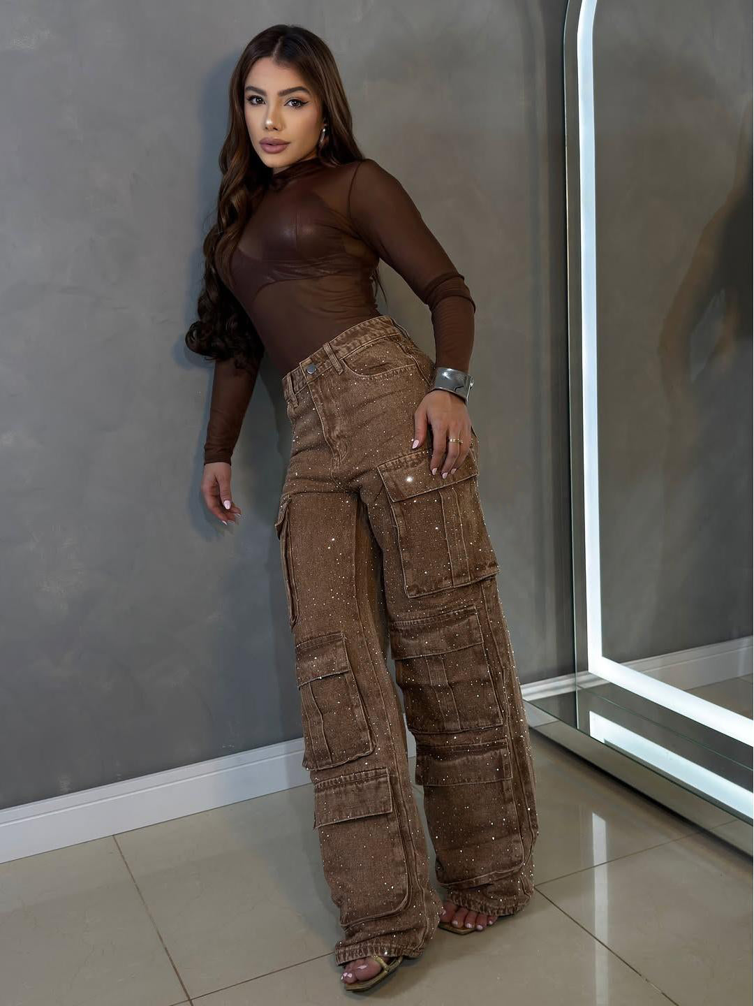 Shine Multi-Pocket Cargo Jeans
